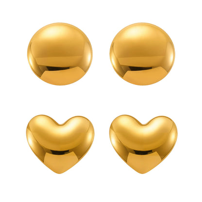 316L Stainless Steel Two-Tone Geometric Heart & Round Earrings - Image 10