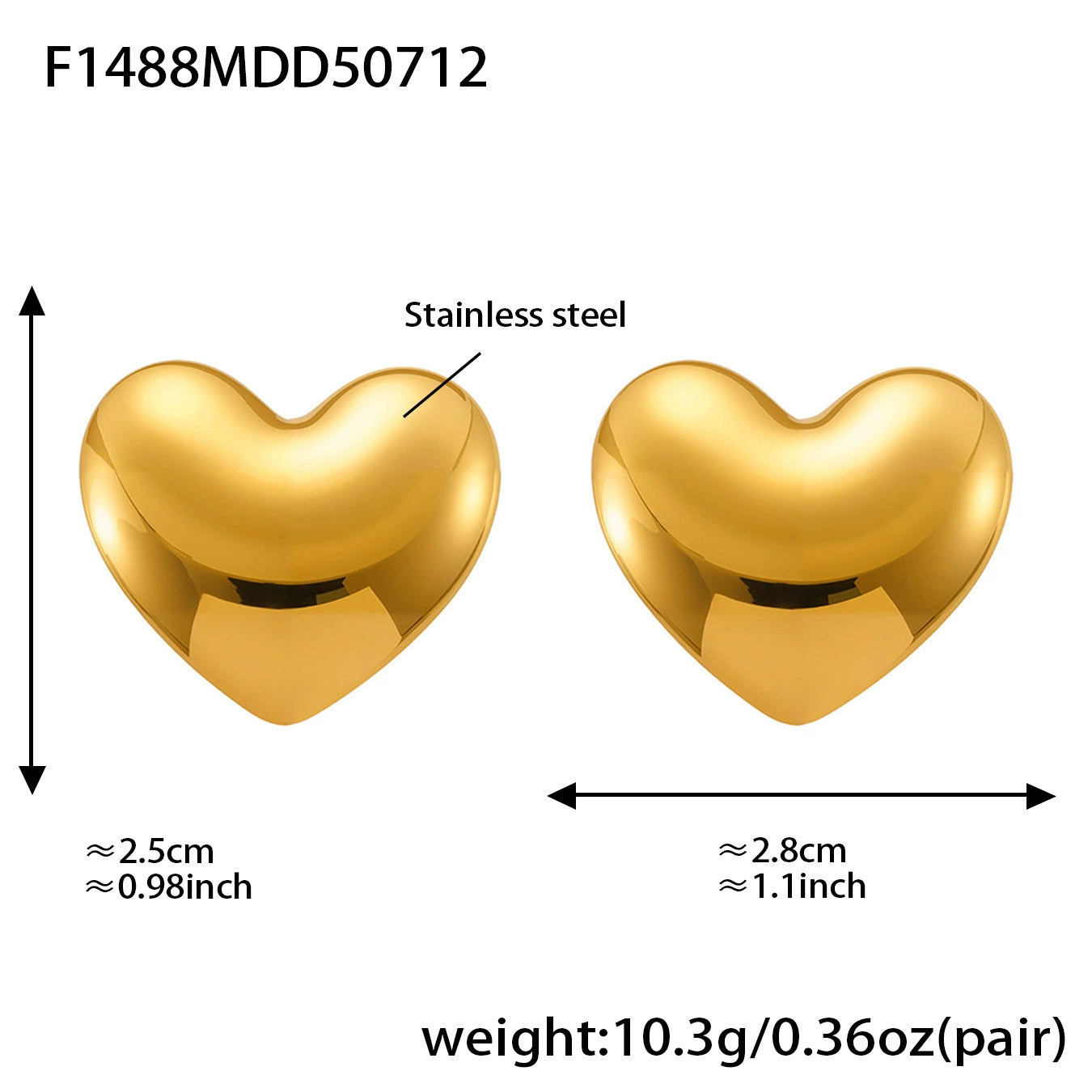 316L Stainless Steel Two-Tone Geometric Heart & Round Earrings - Image 3