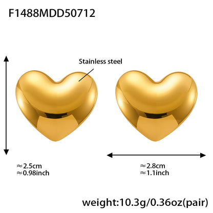 316L Stainless Steel Two-Tone Geometric Heart & Round Earrings - Image 3