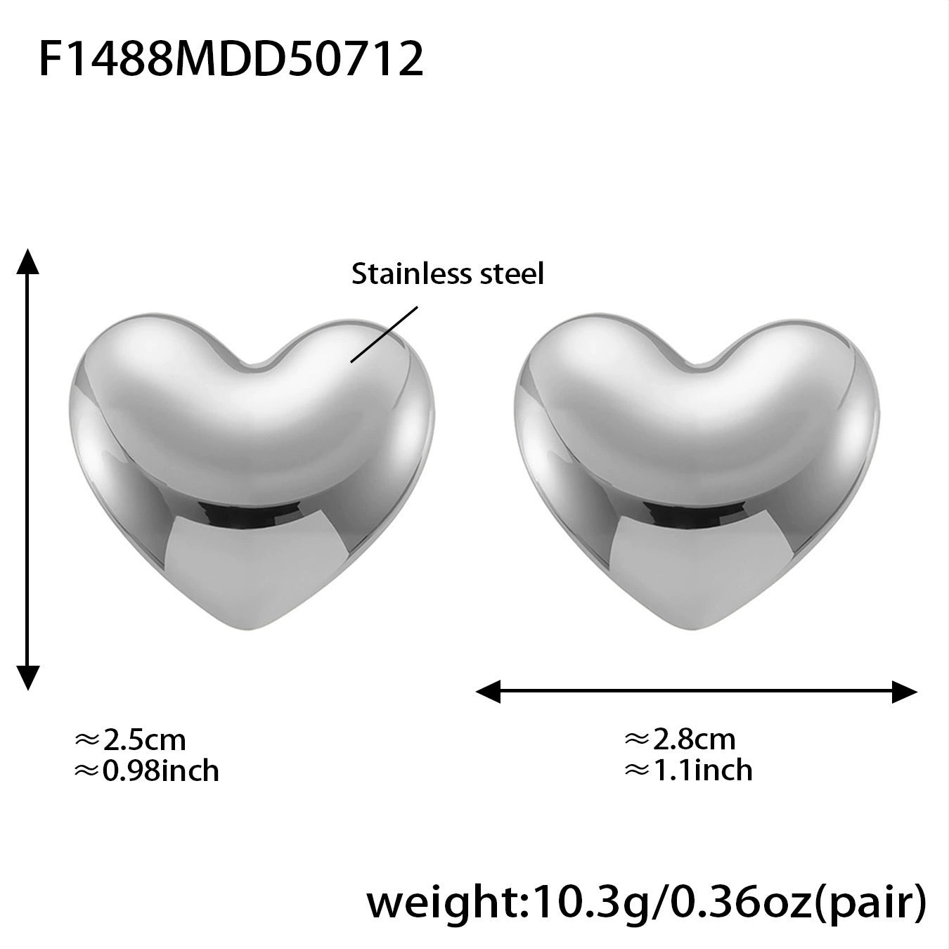 316L Stainless Steel Two-Tone Geometric Heart & Round Earrings - Image 4