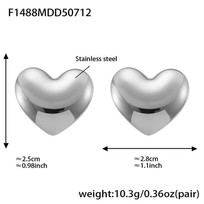 316L Stainless Steel Two-Tone Geometric Heart & Round Earrings - Image 4