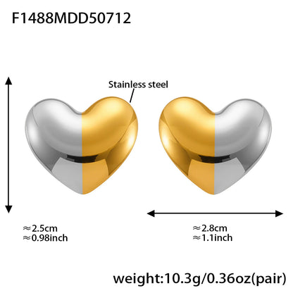 316L Stainless Steel Two-Tone Geometric Heart & Round Earrings - Image 6