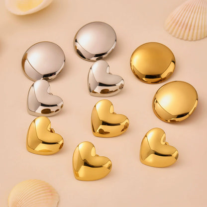 316L Stainless Steel Two-Tone Geometric Heart & Round Earrings - Image 7