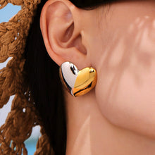 316L Stainless Steel Two-Tone Geometric Heart & Round Earrings - Image 8
