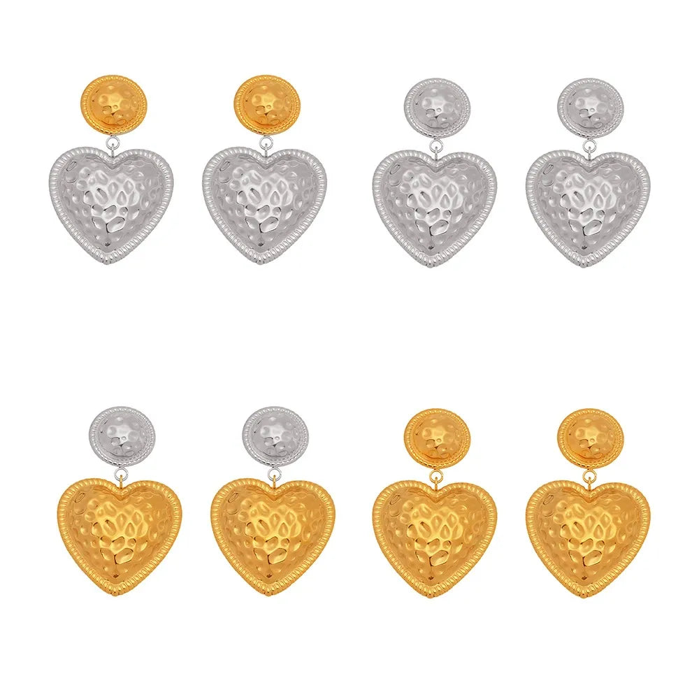 316L Stainless Steel Two-Tone Heart Rivet Drop Earrings - Image 5