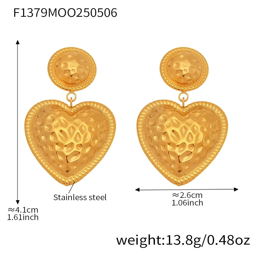 316L Stainless Steel Two-Tone Heart Rivet Drop Earrings - Image 6