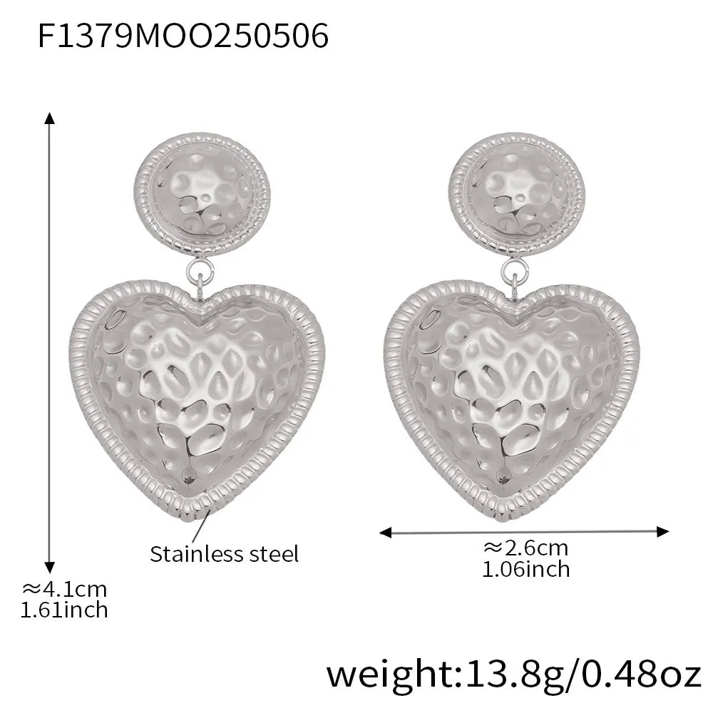 316L Stainless Steel Two-Tone Heart Rivet Drop Earrings - Image 7