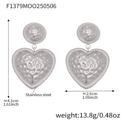 316L Stainless Steel Two-Tone Heart Rivet Drop Earrings - Image 7