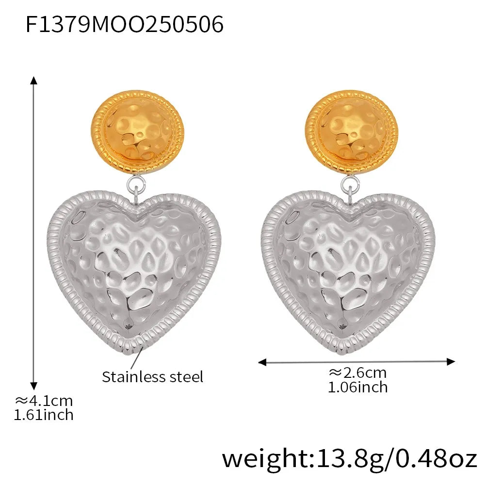 316L Stainless Steel Two-Tone Heart Rivet Drop Earrings - Image 8