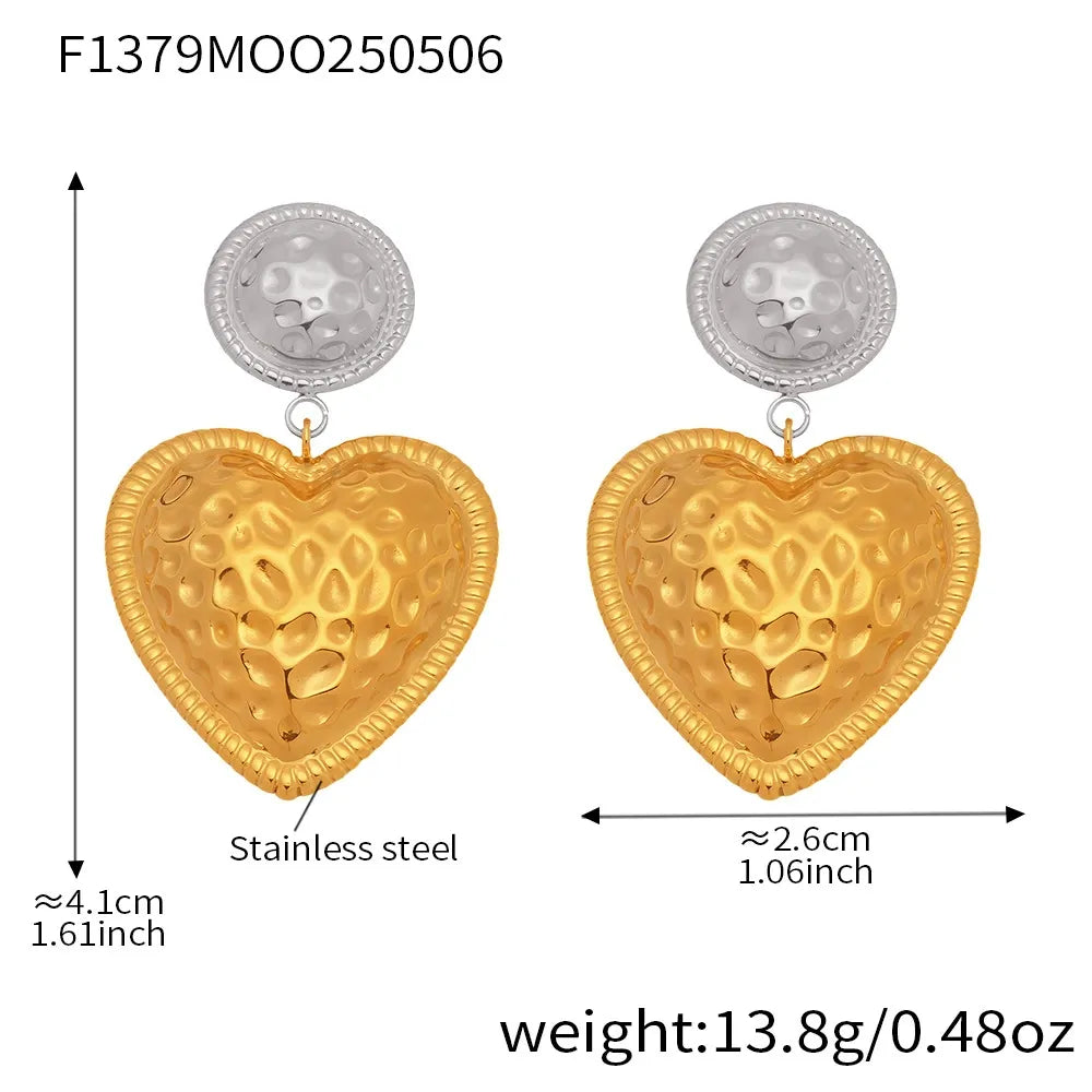 316L Stainless Steel Two-Tone Heart Rivet Drop Earrings - Image 9