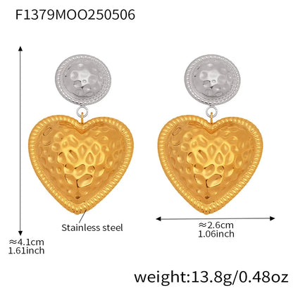 316L Stainless Steel Two-Tone Heart Rivet Drop Earrings - Image 9