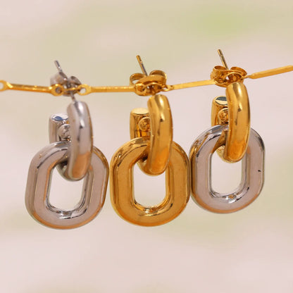 316L Stainless Steel Two-Tone Hollow Chain Link Earrings - Image 1