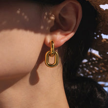 316L Stainless Steel Two-Tone Hollow Chain Link Earrings - Image 3