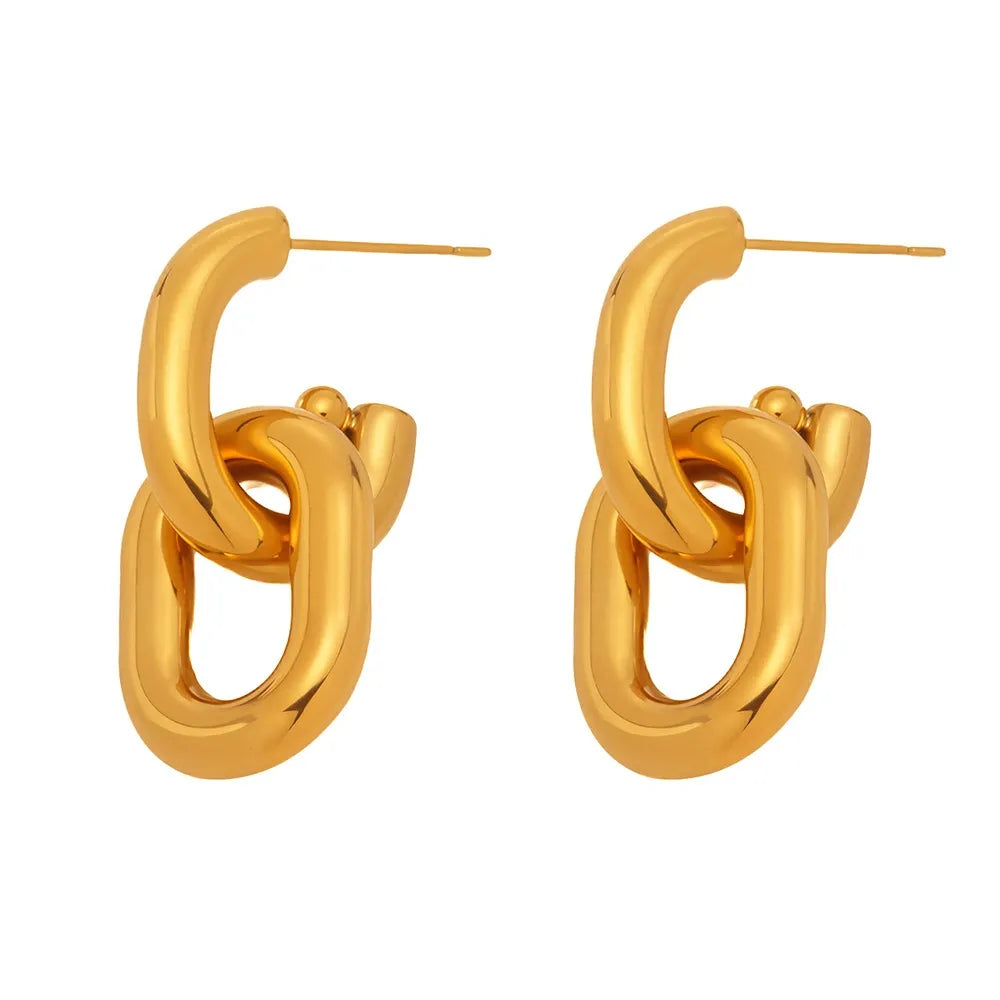 316L Stainless Steel Two-Tone Hollow Chain Link Earrings - Image 4