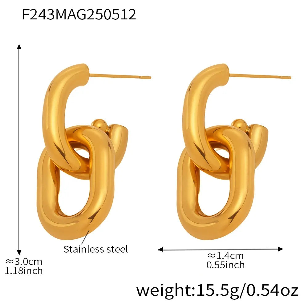 316L Stainless Steel Two-Tone Hollow Chain Link Earrings - Image 5