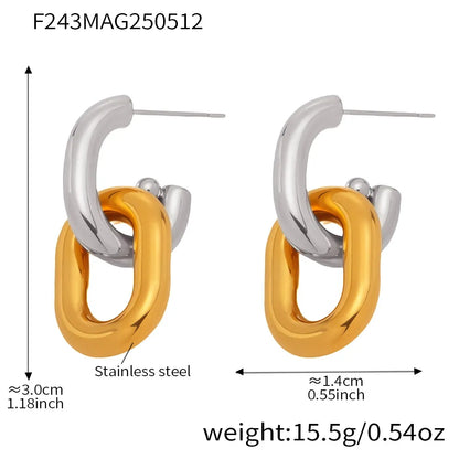 316L Stainless Steel Two-Tone Hollow Chain Link Earrings - Image 6