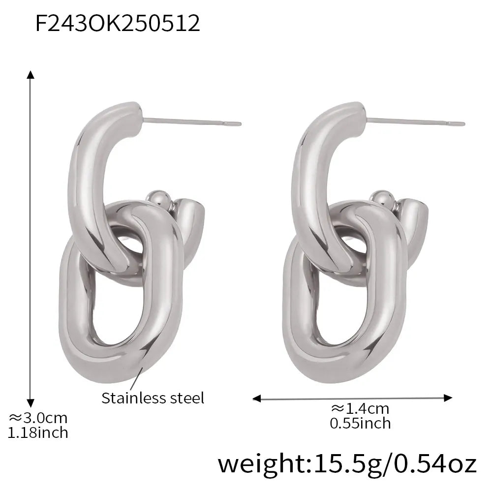 316L Stainless Steel Two-Tone Hollow Chain Link Earrings - Image 7