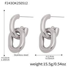 316L Stainless Steel Two-Tone Hollow Chain Link Earrings - Image 7