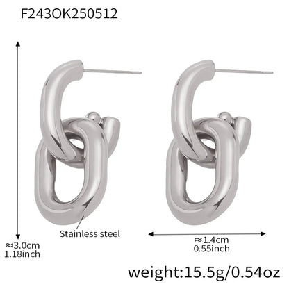 316L Stainless Steel Two-Tone Hollow Chain Link Earrings - Image 7