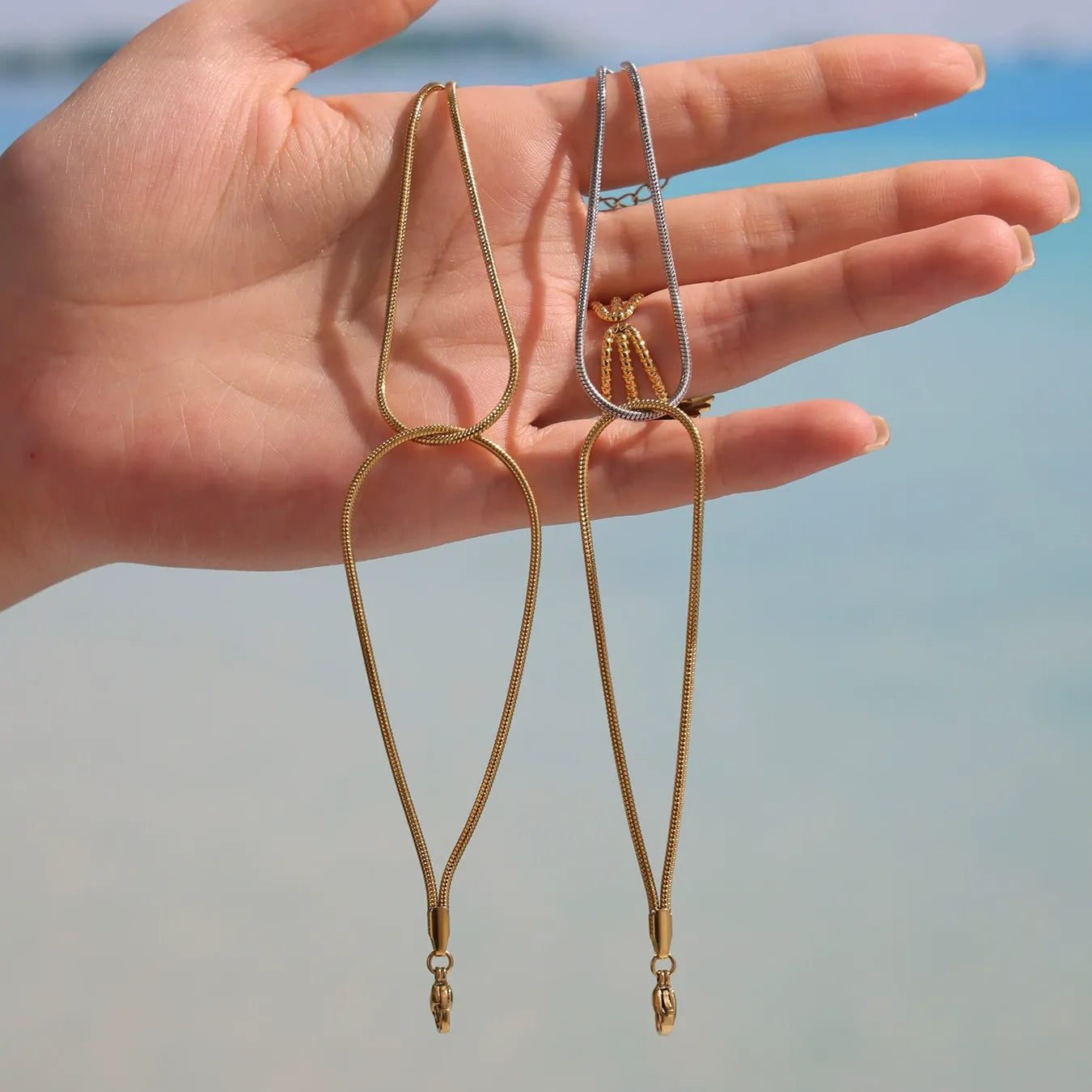 316L Stainless Steel Two-Tone Knot Snake Chain Bracelet - Image 1