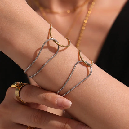 316L Stainless Steel Two-Tone Knot Snake Chain Bracelet - Image 2