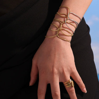 316L Stainless Steel Two-Tone Knot Snake Chain Bracelet - Image 3