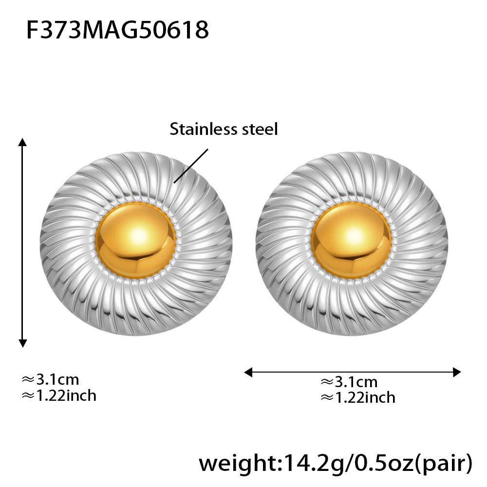 316L Stainless Steel Two-Tone Minimalist Circle Stud Earrings - Image 1