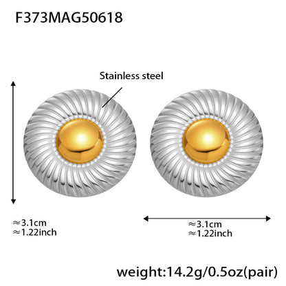 316L Stainless Steel Two-Tone Minimalist Circle Stud Earrings - Image 1