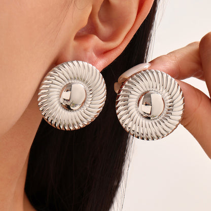 316L Stainless Steel Two-Tone Minimalist Circle Stud Earrings - Image 4
