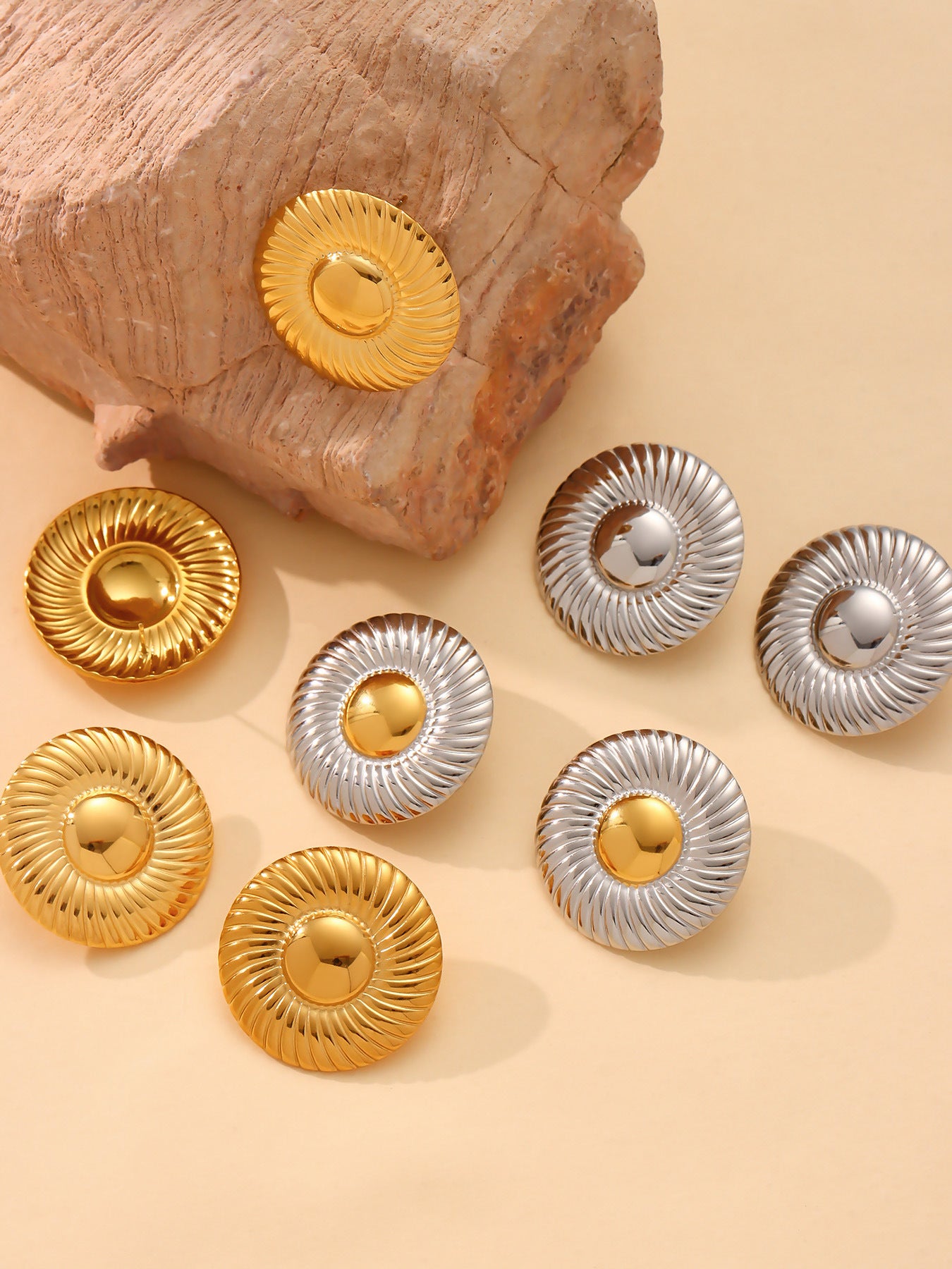 316L Stainless Steel Two-Tone Minimalist Circle Stud Earrings - Image 7