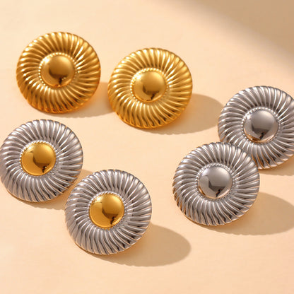 316L Stainless Steel Two-Tone Minimalist Circle Stud Earrings - Image 8