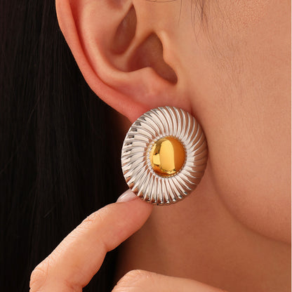 316L Stainless Steel Two-Tone Minimalist Circle Stud Earrings - Image 9