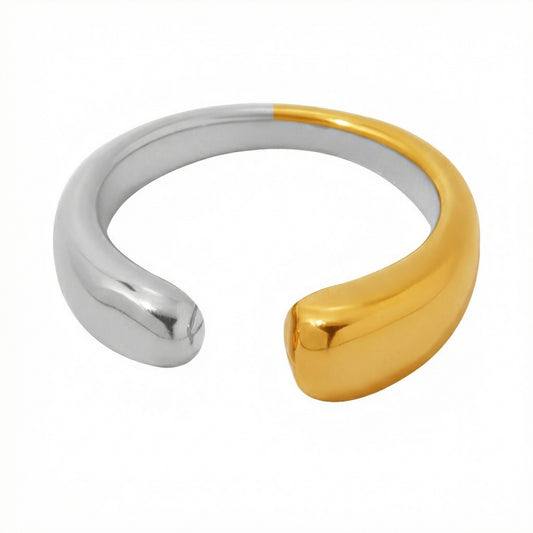 316L Stainless Steel Two-Tone Mixed Metal 18K Gold PVD Minimalist Open Ring for Women