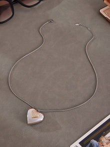 316L Stainless Steel Two-Tone Open Heart Pavé Zircon Necklace - Image 11