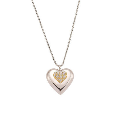 316L Stainless Steel Two-Tone Open Heart Pavé Zircon Necklace - Image 8