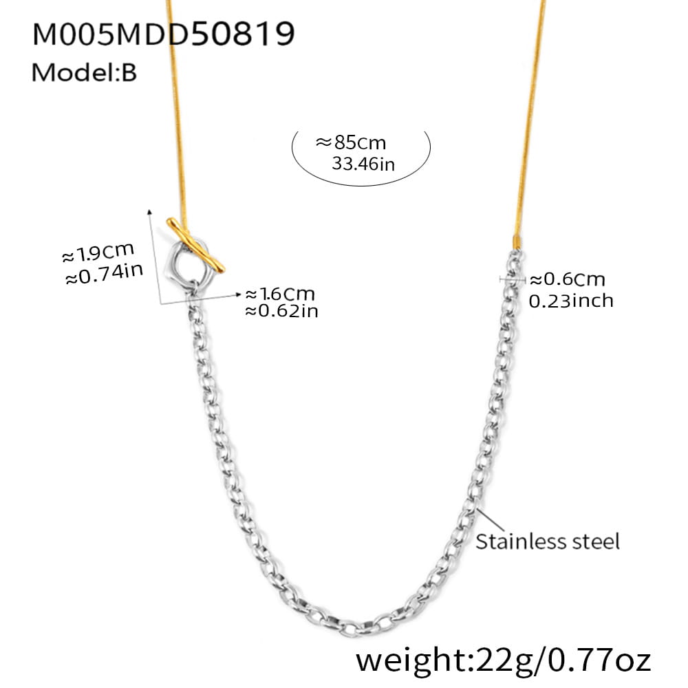 316L stainless steel two tone OT toggle long chain necklace gold detail size