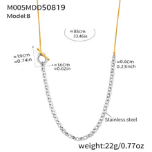316L stainless steel two tone OT toggle long chain necklace gold detail size