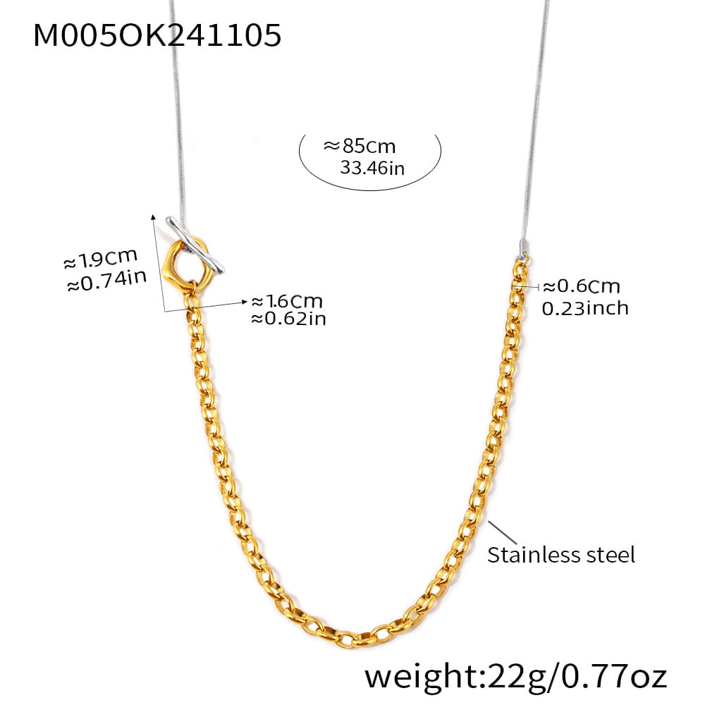 316L stainless steel two tone OT toggle long chain necklace size chart 85cm
