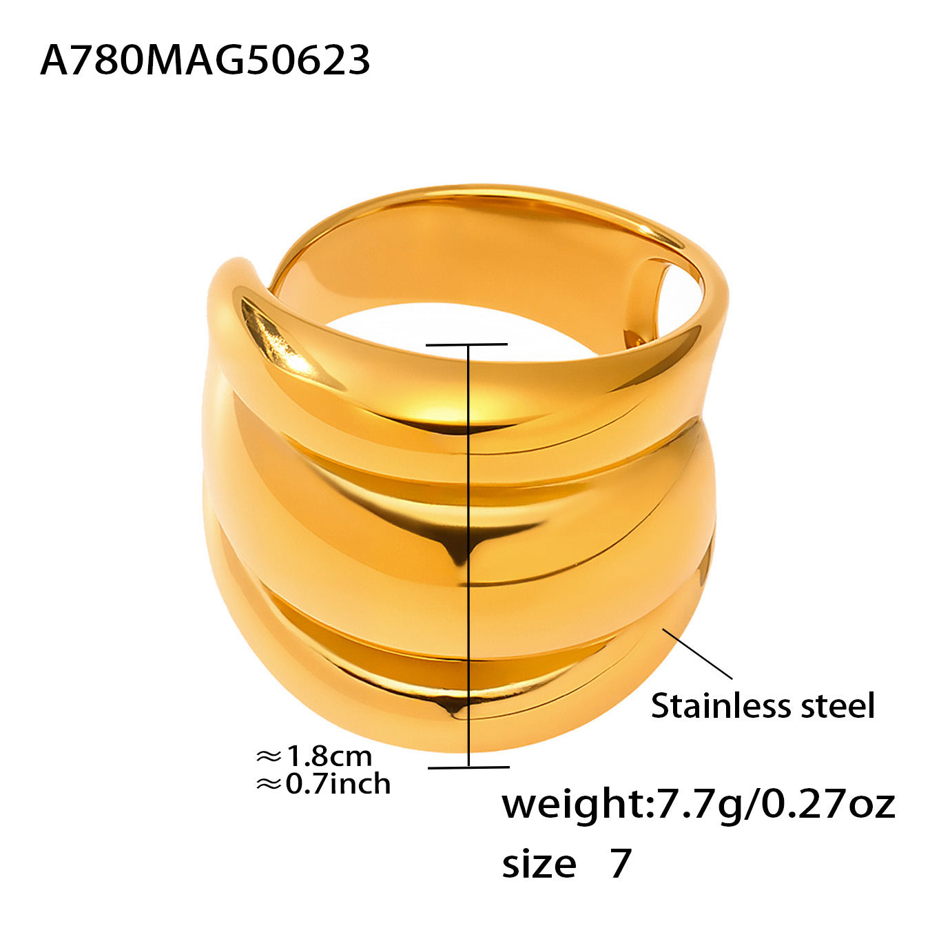 316L Stainless Steel Two-Tone Tarnish-Free Statement Ring - Image 11