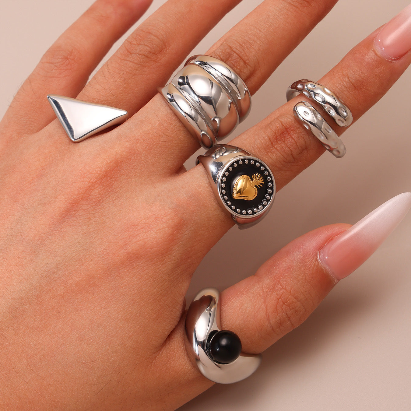 316L Stainless Steel Two-Tone Tarnish-Free Statement Ring - Image 14