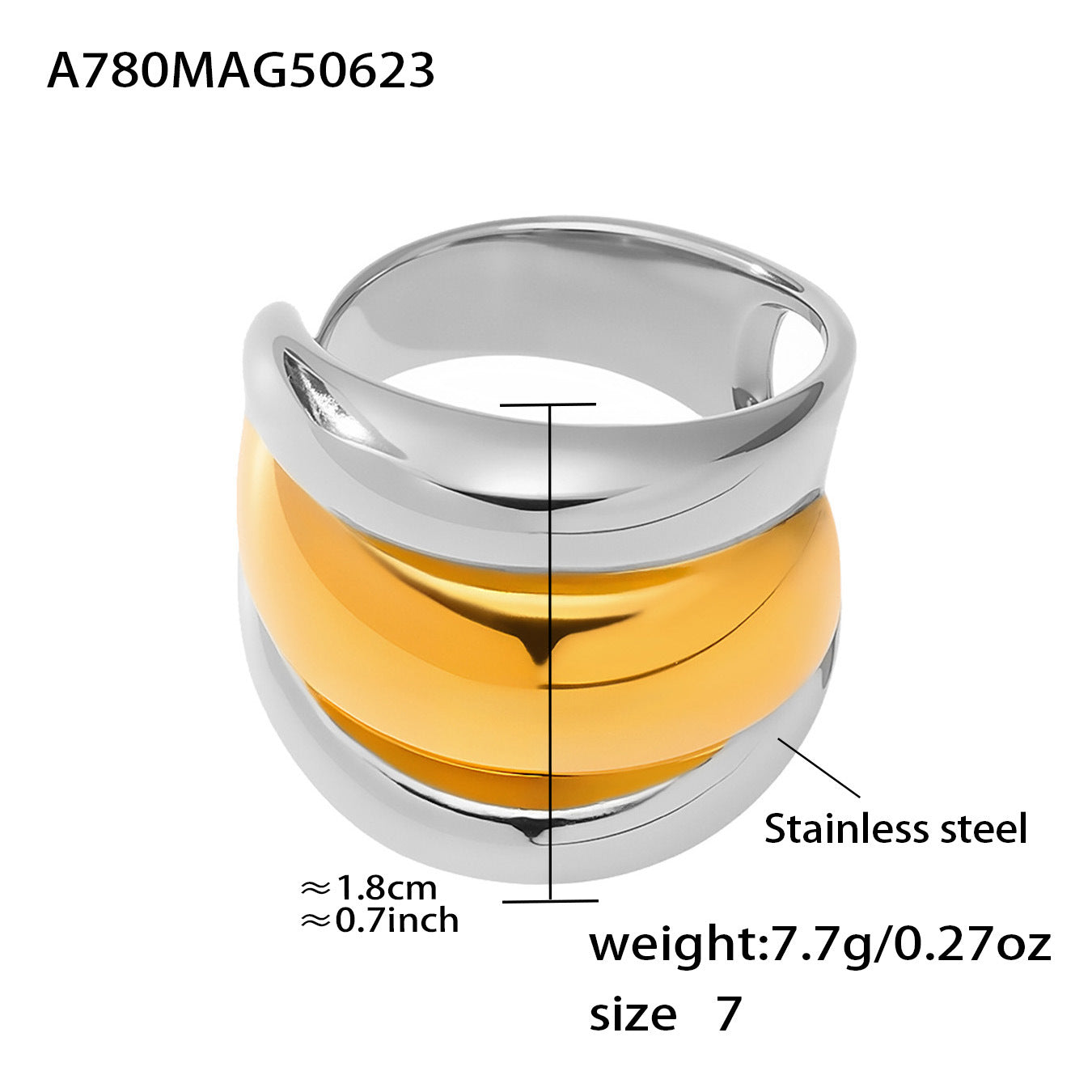 316L Stainless Steel Two-Tone Tarnish-Free Statement Ring - Image 15