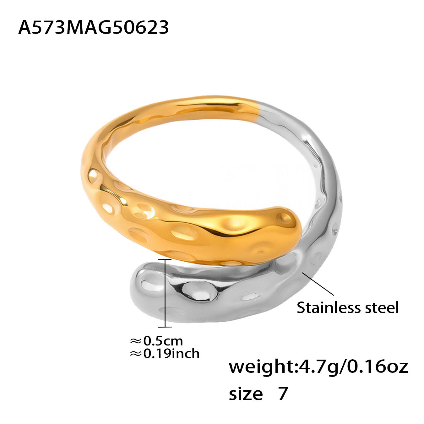 316L Stainless Steel Two-Tone Tarnish-Free Statement Ring - Image 2