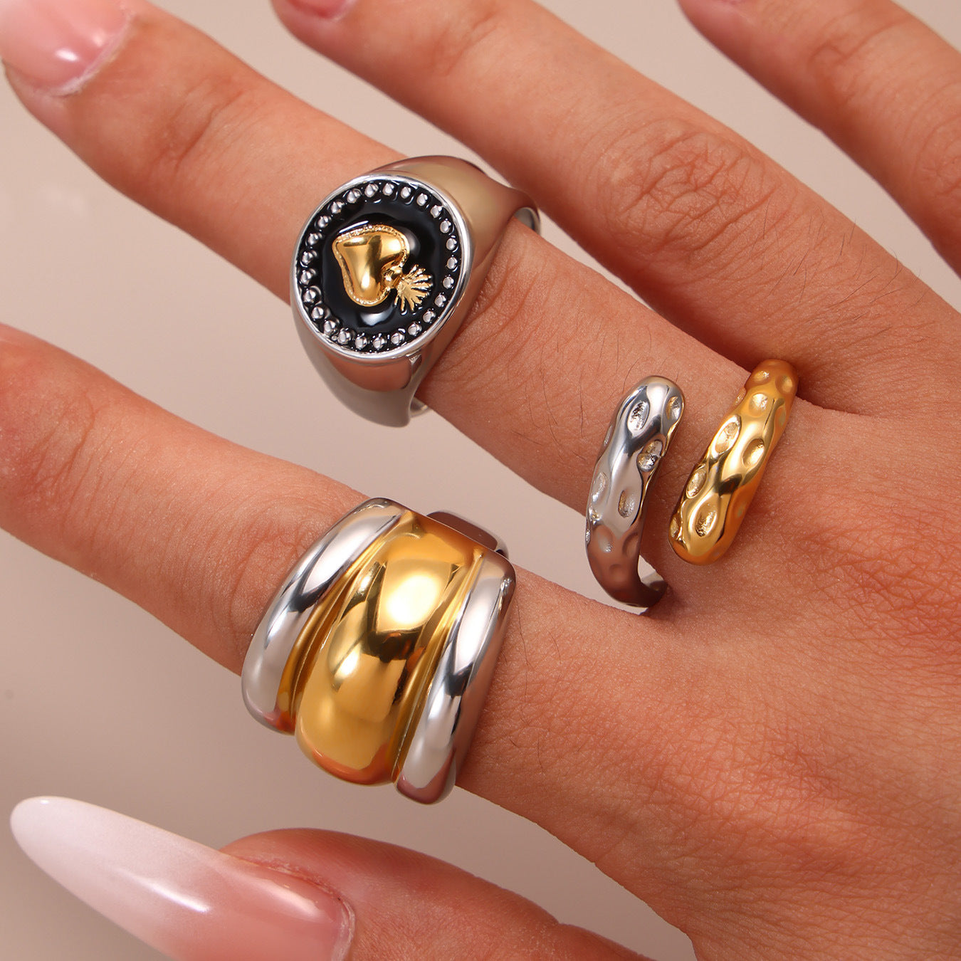 316L Stainless Steel Two-Tone Tarnish-Free Statement Ring - Image 21