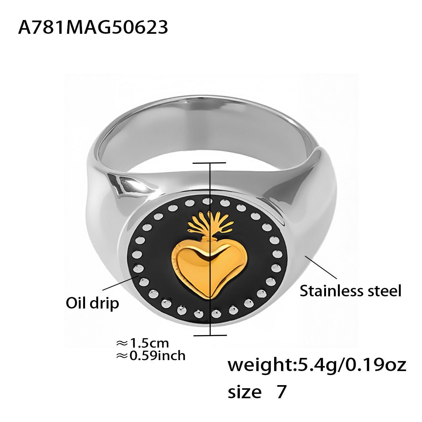 316L Stainless Steel Two-Tone Tarnish-Free Statement Ring - Image 8