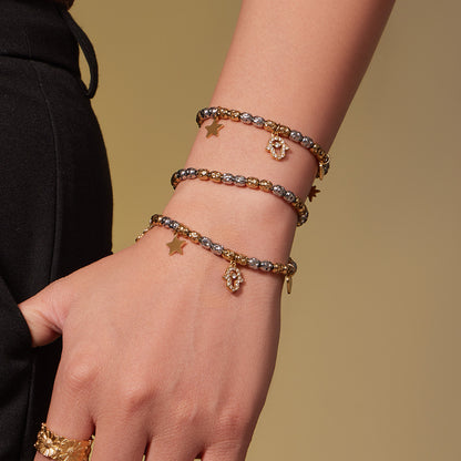 316L Stainless Steel Two-tone Zircon Star & Heart Charm Chain - Image 4