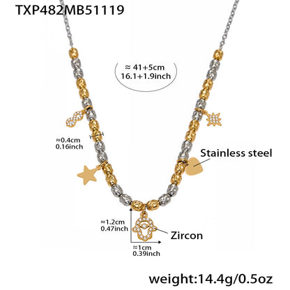 316L Stainless Steel Two-tone Zircon Star & Heart Charm Chain - Image 6