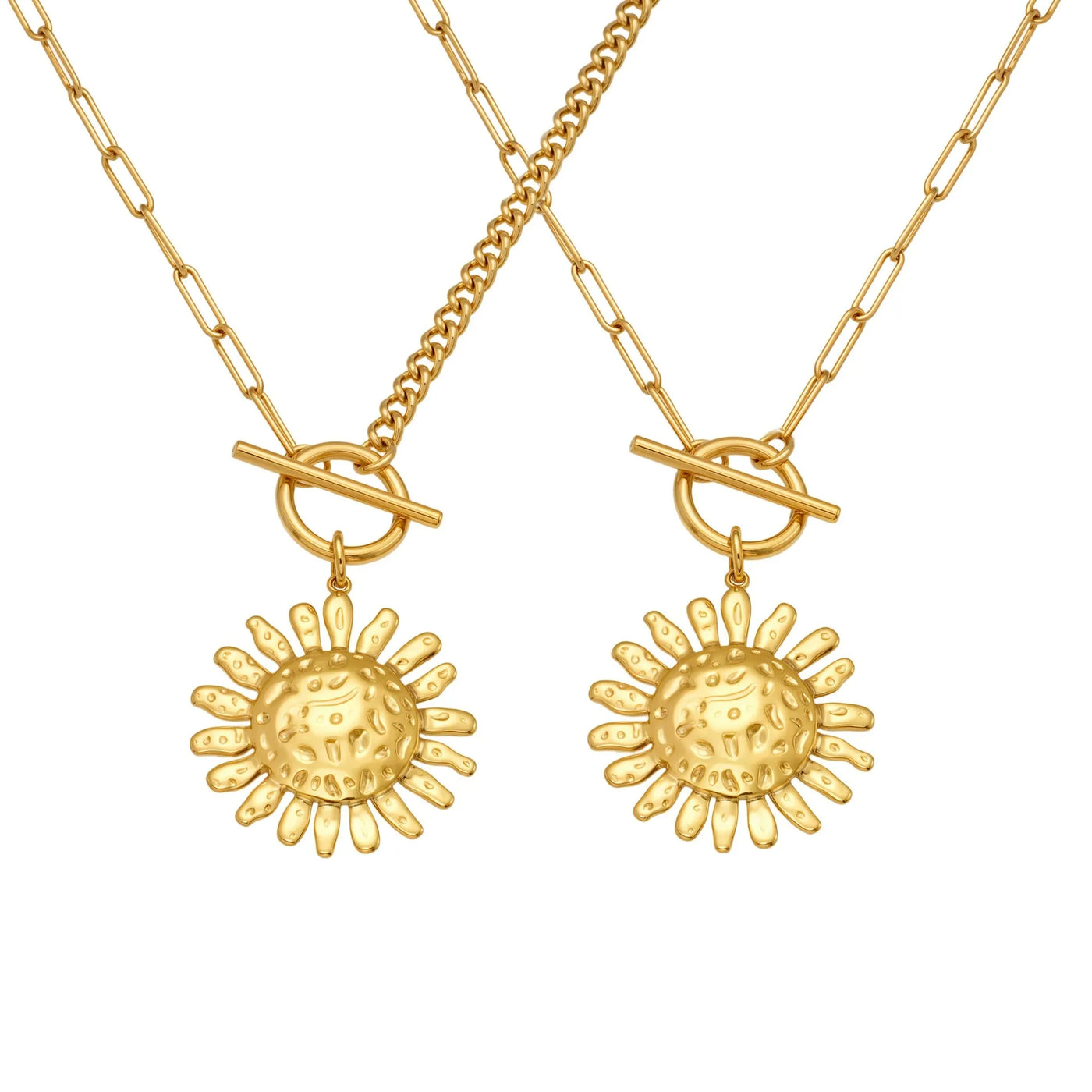 316L Stainless Steel Unique Hammered Sunflower OT Buckle Necklace - Image 5