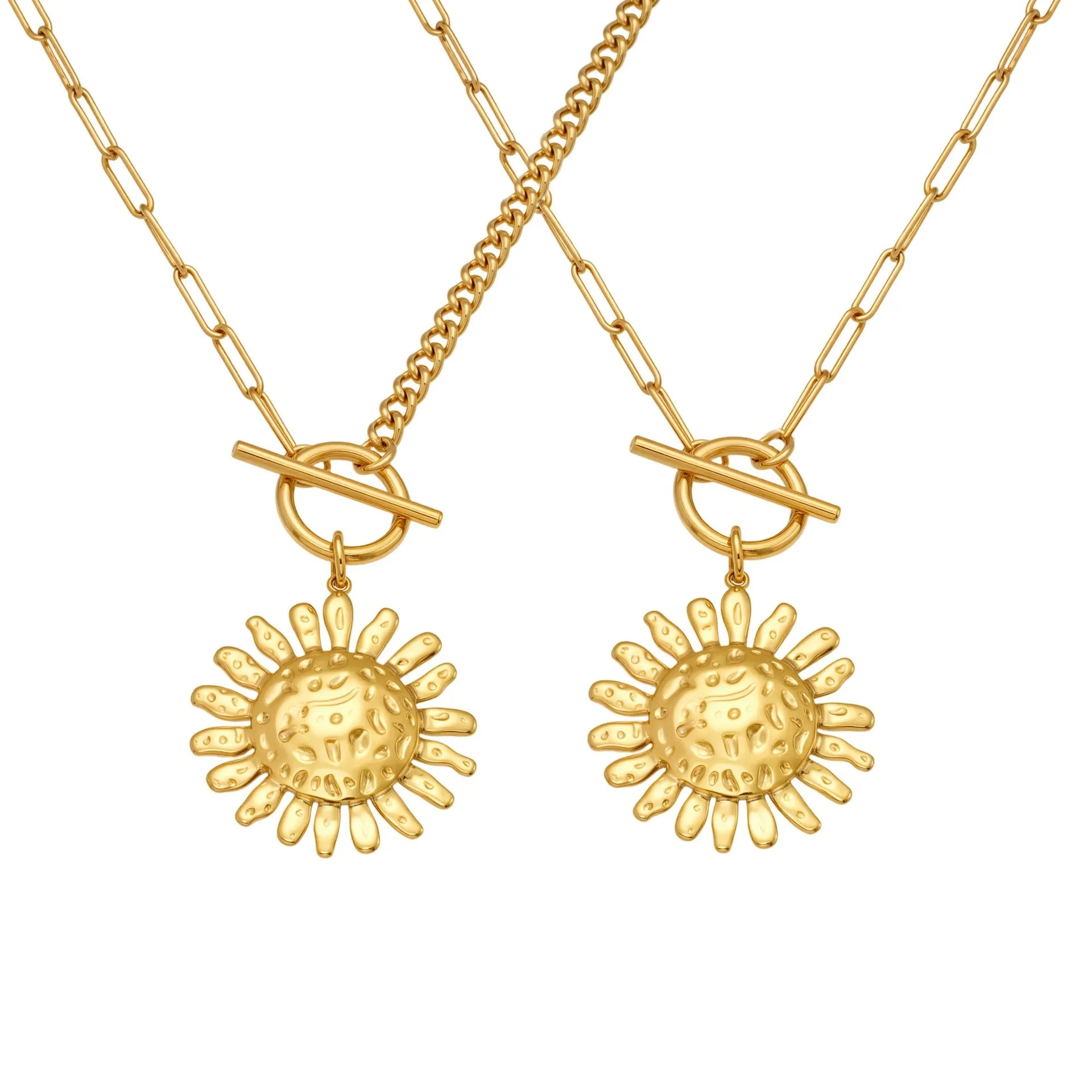 316L Stainless Steel Unique Hammered Sunflower OT Buckle Necklace - Image 5