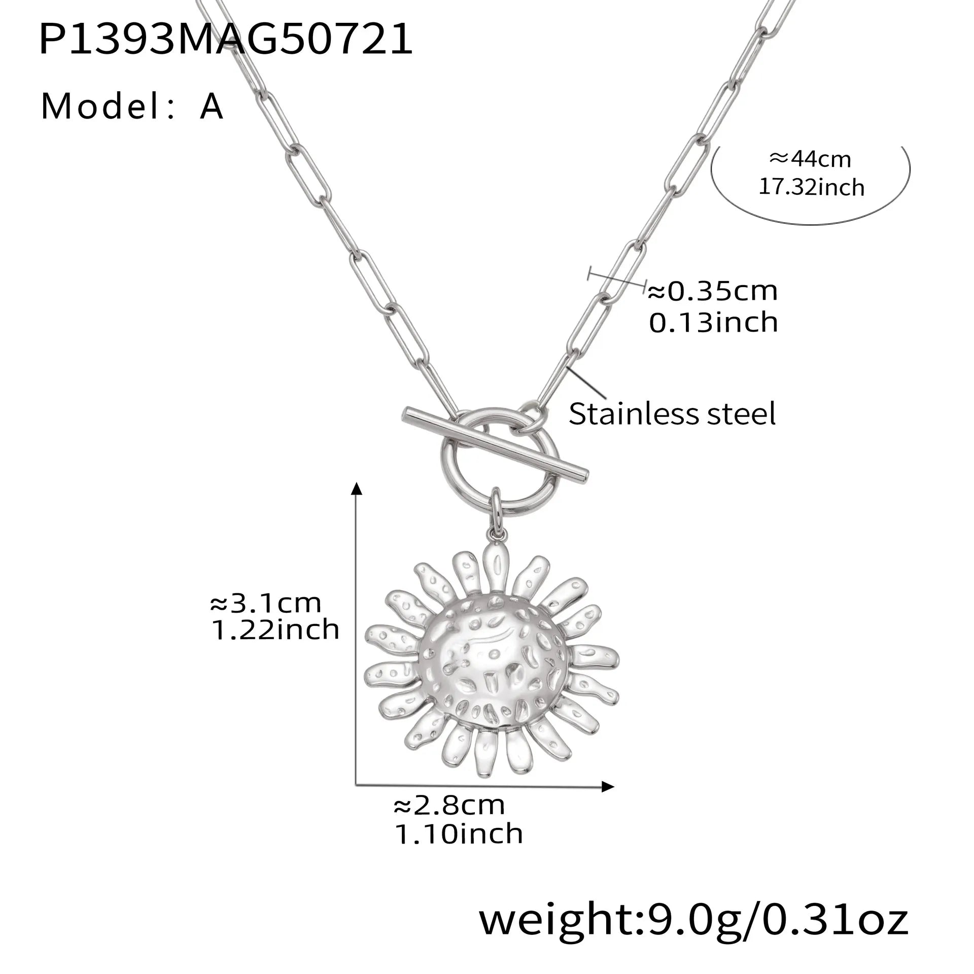 316L Stainless Steel Unique Hammered Sunflower OT Buckle Necklace - Image 7
