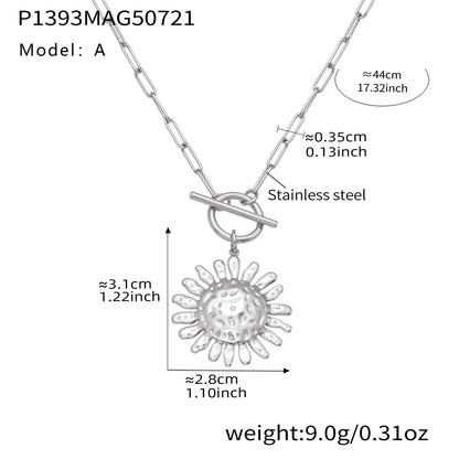 316L Stainless Steel Unique Hammered Sunflower OT Buckle Necklace - Image 7